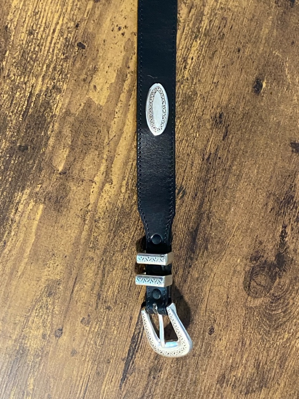 Brighton Black Leather Belt with Silver Western Buckle - Picture 7 of 8